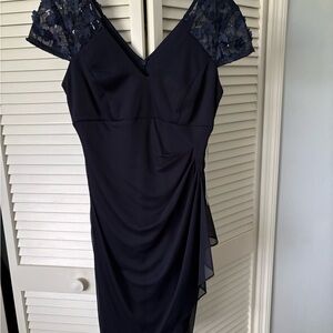 Occasion dress in Navy with embellished cap sleeves